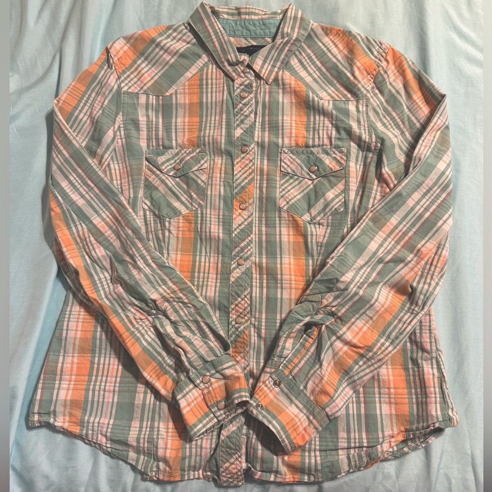 Tommy Hifiger Turquoise and Orange Plaid Shirt